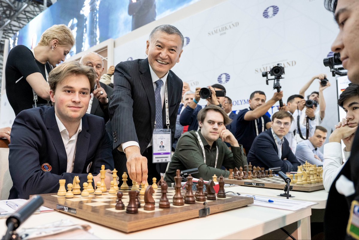 ChessBase's tweet photo. 🇩🇪 What a win! Germany beat Olympiad leaders and hosts Uzbekistan 2.5–1.5 in Round 8 🔥 Frederik &amp; Rasmus Svane won their games, Keymer held Abdusattorov to a draw.

Today: Germany vs India! 🇮🇳 ♟️

#ChessOlympiad #Samarkand2026 #Chess #TeamGermany https://t.co/vp5nhdAIxK