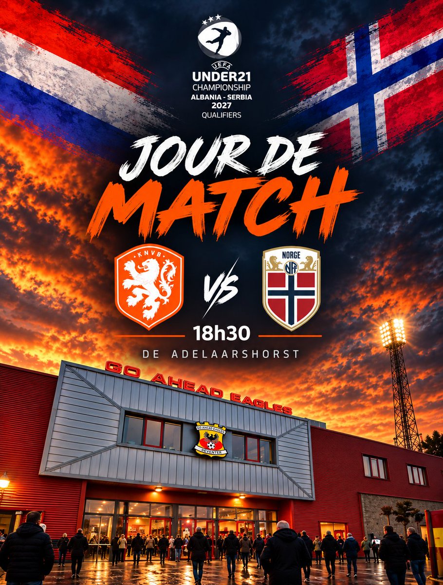 Foot_NL's tweet photo. 🔥 𝗝𝗢𝗨𝗥 𝗗𝗘 𝗠𝗔𝗧𝗖𝗛 🔥

🆚 Norvège - Pays-Bas
🏆 Euro Espoirs 2027 - Qualifications - Groupe G - 6e journée
⏰ 18h30
🏟️ De Aadelaarshorst (Deventer)
👤 Márton Rúsz 🇭🇺
📺 ESPN 1 🇳🇱

#NORNED https://t.co/Umza9pHLtP