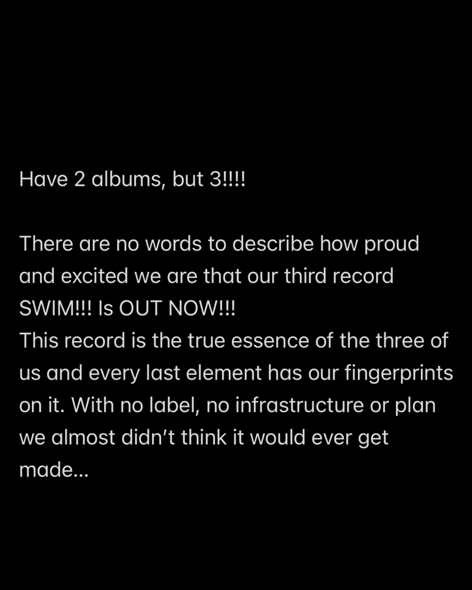 BailenTheBand's tweet photo. This is the scariest and best post to be posting! Thank you so much to everyone who helped bring this to life ❤️
OUR NEW ALBUM SWIM!!! IS OUT NOW https://t.co/lyWtcbGDXb https://t.co/z4E0BOF4m2