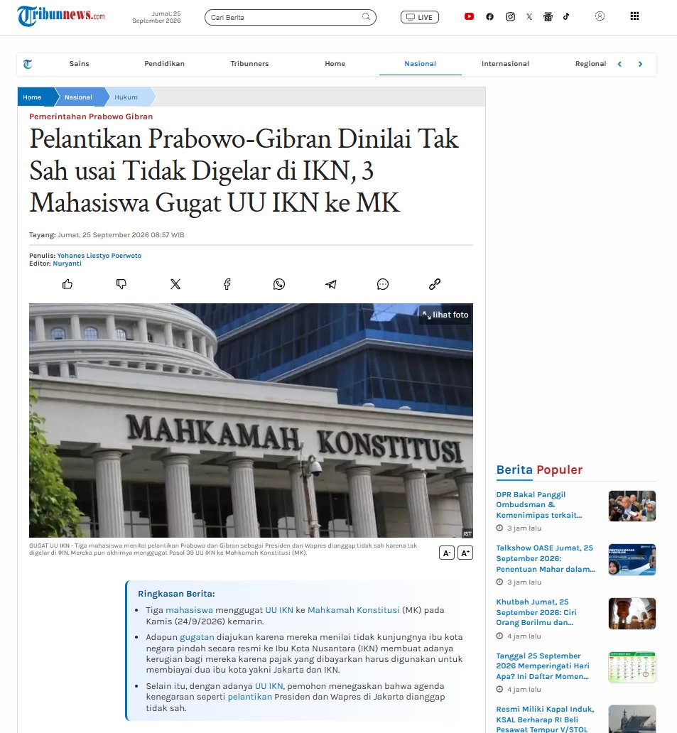 ardisatriawan's tweet photo. 1) Pelantikan tidak digelar di IKN
2) Tapi di Jakarta
3) Jakarta bukan ibu kota negara per UU IKN
4) Jadi tidak digelar di ibu kota

Maka pelantikan tidak sah.

Logika yang apaaaaa 😅 https://t.co/sEev5XU8PP