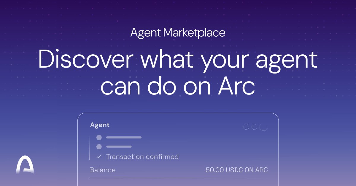 arc's tweet photo. Agent-ready services are now live on Arc through Circle Agent Marketplace.

Agents can search the live web, access real-time market data, enrich leads with people and company intelligence, and use more services through Circle Agent Stack.

Pay per call in USDC.

https://t.co/GnSBuWpPHp