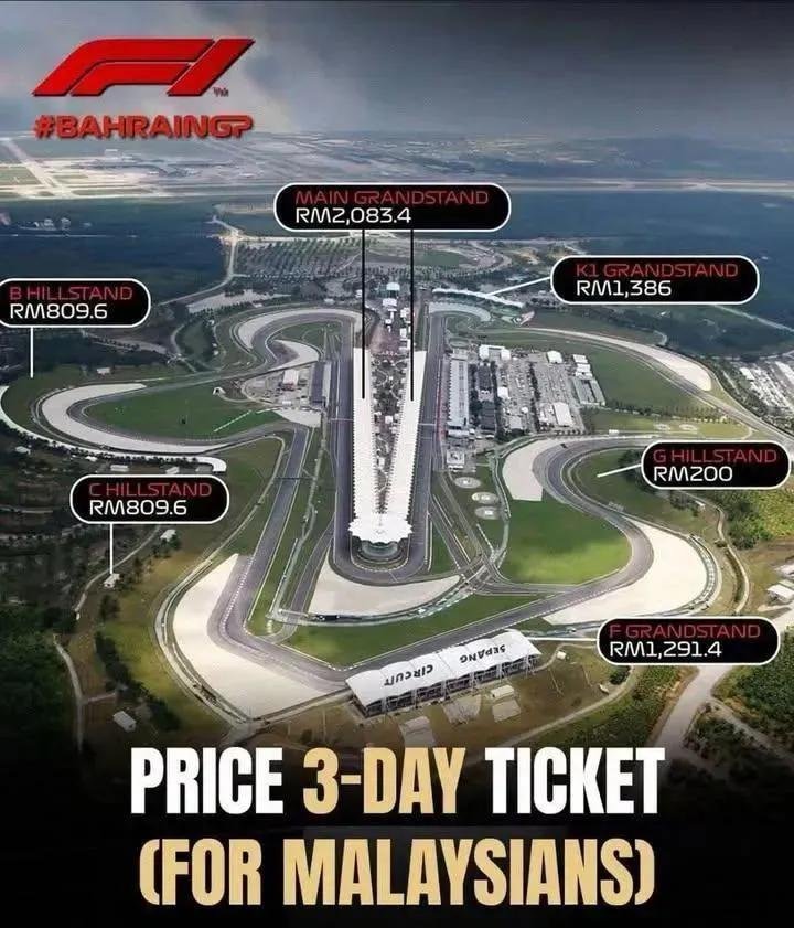 Chri_yy22's tweet photo. 🏁 FORMULA 1 SEPANG TICKETS AVAILABLE! 🏎️
Selling 2x Main Grandstand adult passes for the 2026 F1 Bahrain Grand Prix (Oct 2–4)
2x Adult Tickets
Main Grandstand
3-Day Pass 
Fast &amp; direct transfer
Drop a DM for details &amp; transfer proof!
#F1 #BahrainGP #F1Tickets #Formula1Tickets🙇��♀️ https://t.co/HqfXdiJsr3