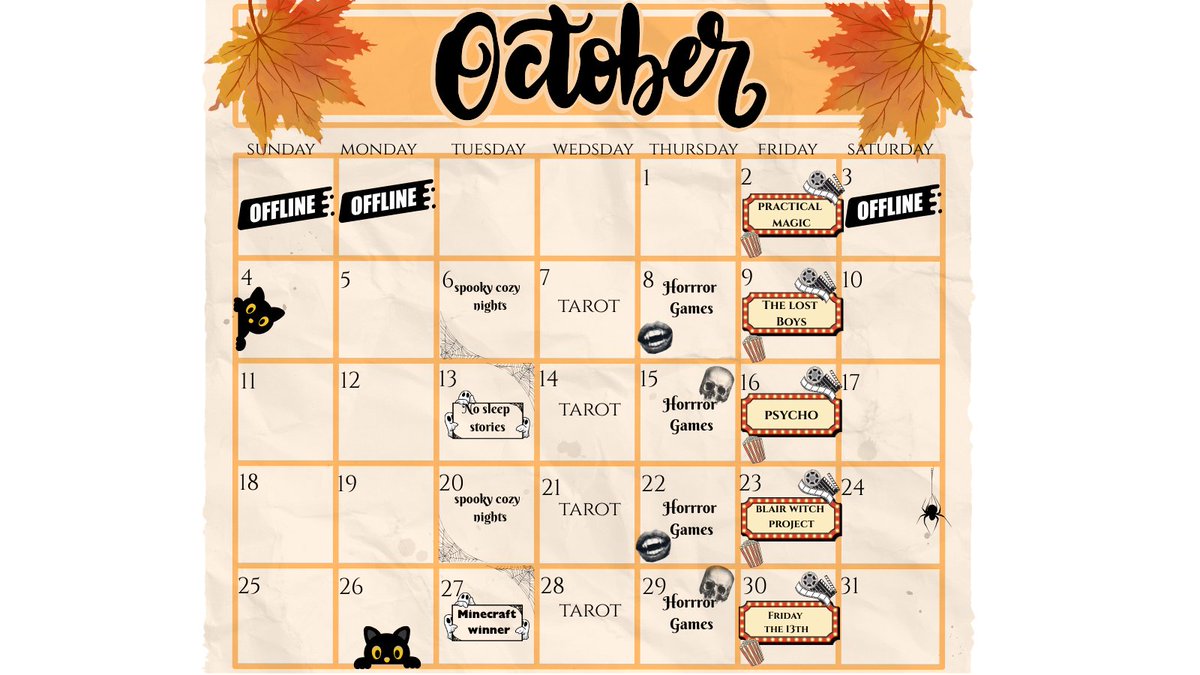 LiaNightbloom's tweet photo. Hello ! ཐི ₍^.ˬˬ.^₎ ཋྀ

This is the overall look at October! All the extra details can be found in the discord ! 
https://t.co/XY7z6BliYT

So much to come, I can't wait!🎃🍬👻
Also,  @canva is becoming an addiction...BUT practice makes perfect right?🤭 https://t.co/u3CIllpQJO