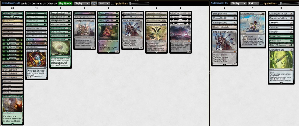 LauriKazuga's tweet photo. WHAT!?!?!? DID I JUST BACK TO BACK 5-0ed leagues!? This time clear 10-0!? Holy shit broodscale is broken, @worldlycounsel s sideboard guide is really doing it's job. Level these guys are analyzing the format is insane. Buy yours while this deck is still dominating!! @fireshoes https://t.co/wsLeeexZ6P