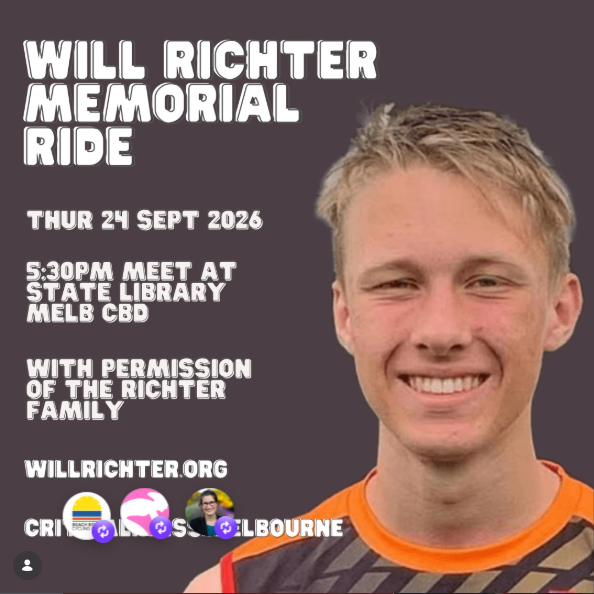 BoydFraser1's tweet photo. Last night I attended the Will Richter Memorial Bike Ride, which was held under the auspices of Critical Mass. Disappointingly, there was NO Victoria Police presence to assist in ensuring the safety of attendees!! @rhi_stevens @MarkDreyfusKCMP @paul4frankston @_CatherinTaylor https://t.co/gqhXfcoFyn