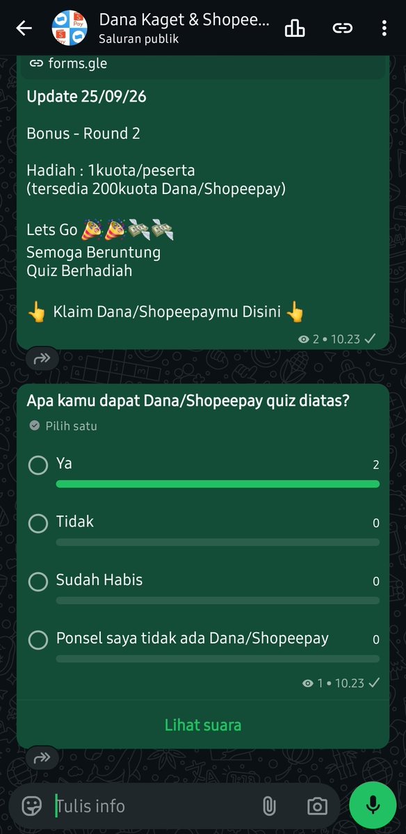 mehisaaa's tweet photo. Jawab Quiz dapat 5k 🎉🎉💸💸
Channel whatsapp terbaruku lagi bagi2 Dana Kaget &amp; Shopeepay nih...

👇

https://t.co/X5AMV7r2sc
https://t.co/XoElMM1Vs5
https://t.co/X5AMV7r2sc

👆

Klaim sekarang juga sebelum habis diambil orang 🎉🎉💸💸

Siapa cepat dia dapat 🫡🫡
Quiz Berhadiah https://t.co/qxk3kgsoHa