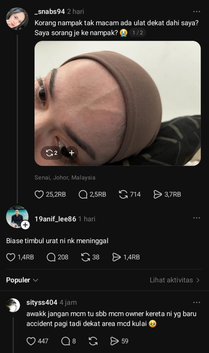 liclerc's tweet photo. Demi Allah merindingg, kemarin sempat lewat utas kakak ini bertanya urat di dahinya trus ada yg komen biasanya muncul urat di dahi kalau mau meninggal. Kirain asbun atau jokes aja kan.

tapi besokannya kakak yang buat utas kecelakaan dan meninggal dunia, innalillahi wainnailaihi rojiun.. semoga almarhumah husnul khotimah 🤲😭