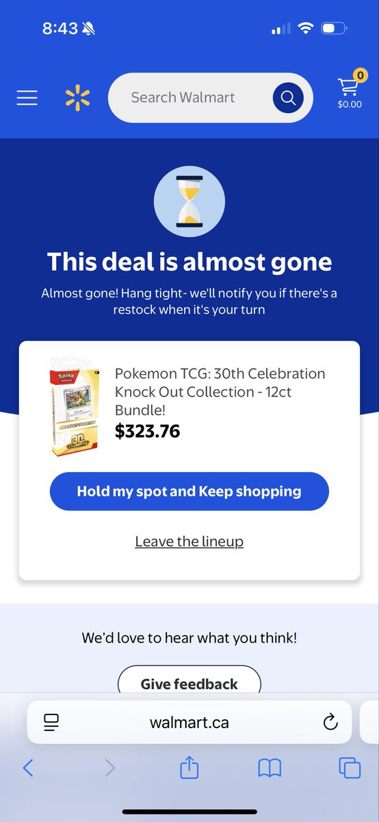 instantnooddude's tweet photo. @CeladonCA 43 mins later, got In queue within 10 seconds. Stuck here on iPhone. Did anyone even get a pop up to check out? https://t.co/bBAjwBG0ri