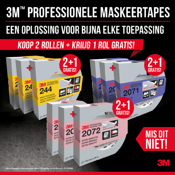 HabecoBV's tweet photo. Net werk begint met de juiste afplaktape.  Nu is een voorraad inslaan extra voordelig: 3 rollen halen en 2 betalen bij de 3M™ Maskeertape 244, 2072 en 2071. 🎁 🗓️ Geldig van 1/9 - 31/10/26 #HabecoBV #Verf #VerfVoorVakmensen #Copagrow #3M™ #ProfessioneelGereedschap #Afp https://t.co/hsFf6dtcO7