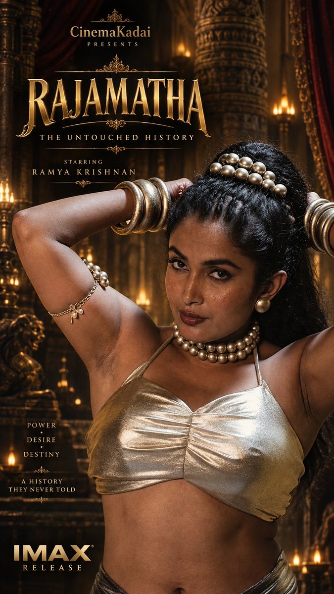 cinemakadaiz's tweet photo. Ramya Krishnan in RAJAMATHA 👑❤️🔥✨
THE UNTOUCHED HISTORY ⚔️��️
CinemaKadai presents — A Rajamatha today… but her forbidden desires still haunt the pages of history.🔑⚔️
#Rajamatha #ForbiddenPast #CinemaKadai #RamyaKrishnan https://t.co/zTcpyVDU0T