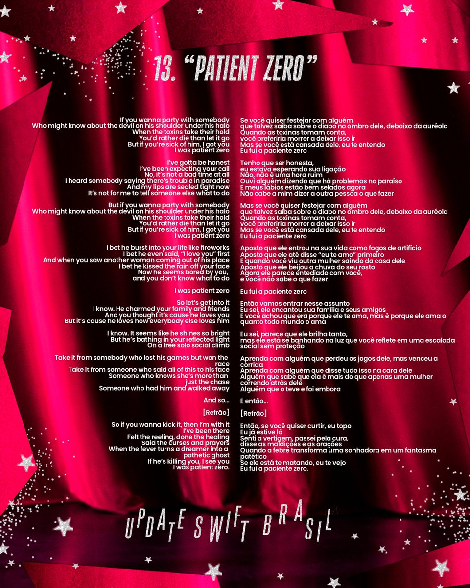 updateswiftbr's tweet photo. “Eu fui a paciente zero”.

Confira a tradução completa de “Patient Zero”. #TSTLOASTheEncore
