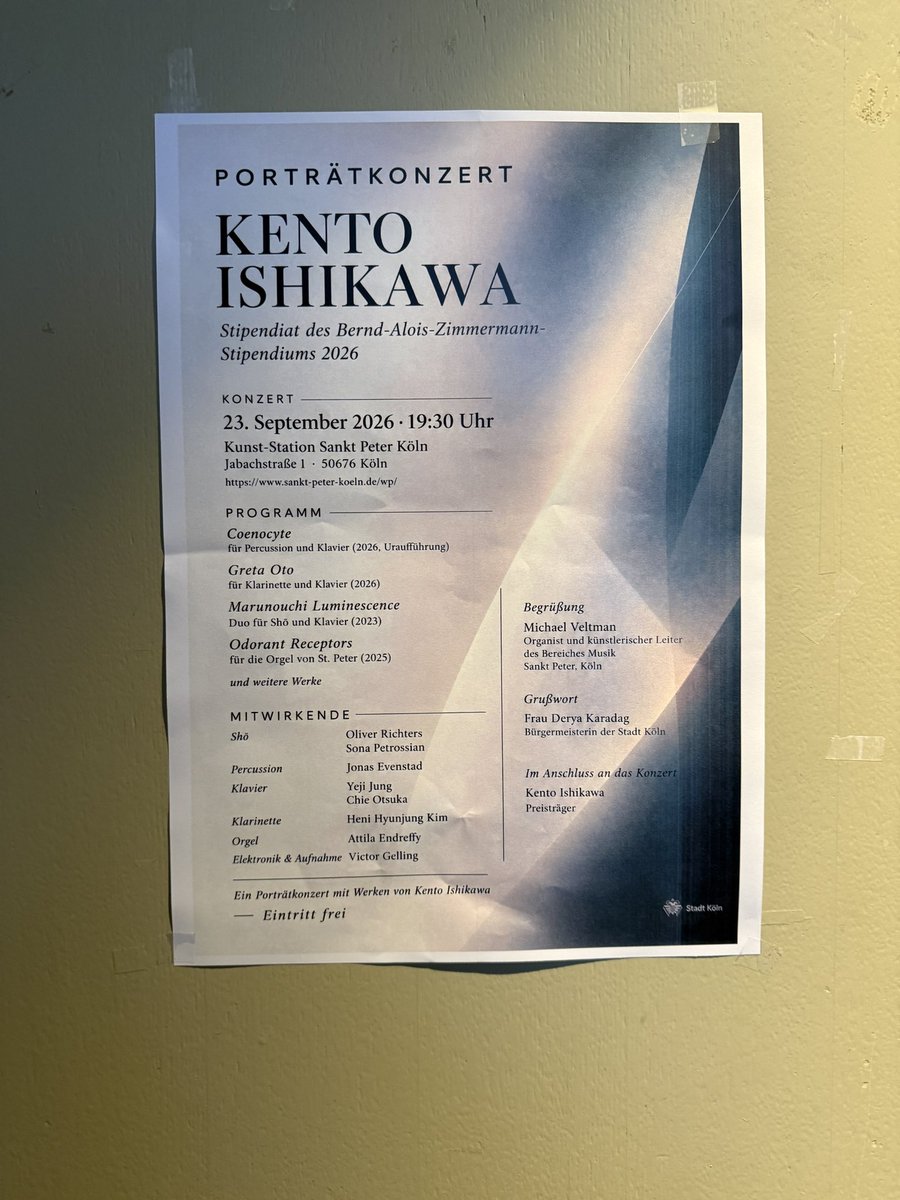 YamamotomasaCb's tweet photo. 23日はConstantinのスタジオにて、ケルンの演奏家の皆様と即興セッションでした。

シンセ+打楽器+コントラバスのトリオ×2！
という面白編成
コントラバスデュオもやりました。

写真左から
@Ringorie5 Rie Watanabeさん

打楽器奏者八木友花里さん

Florian Zwissler
作曲家、アナログシンセ、サウンドデザインなど

Oxana Omelchuk 
作曲家、モジュラーシンセ、サンプラーなど

Constantin Herzog 
コントラバス

夜は作曲家石川健人さんの個展コンサートへ㊗️
どれも音響が面白く、教会の響きと相まってあっという間の約1時間でした。終演後は中庭のバーで乾杯！おめでとうございます！