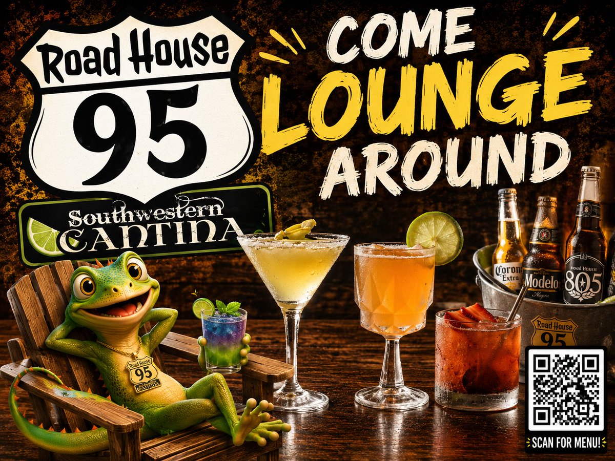 JakeRoadhouse95's tweet photo. 🌙🍹 THIRSTY THURSDAY IS WINDING DOWN, BUT WE’VE GOT MORE FUN COMING AT ROADHOUSE 95! 🍹🌙

Thanks to everyone who came out tonight for another round of Bar Olympics. The competition keeps getting better, the bragging rights keep growing, and there’s always another chance to get your name on top. 🏆

Tomorrow is PHOTO FRIDAY. 📸 Use the Menu QR Code, select “Share Your Visit,” and send us your photos, road-trip stories, food shots, and RoadHouse memories. Your picture could be featured in one of our upcoming posts.

And speaking of upcoming...

🦎 BIG NEWS about the Jester Lizard is coming soon.

We’re not giving it away just yet.

Any guesses? 👀

Good night from the 95, and we’ll see you tomorrow.

📍 RoadHouse 95 Southwestern Cantina • Beatty, Nevada

🛣️ Let the Road Lead You to Our Kitchen.

#RoadHouse95 #ThirstyThursday #BarOlympics #PhotoFriday #ShareYourVisit #JesterLizard #BeattyNevada