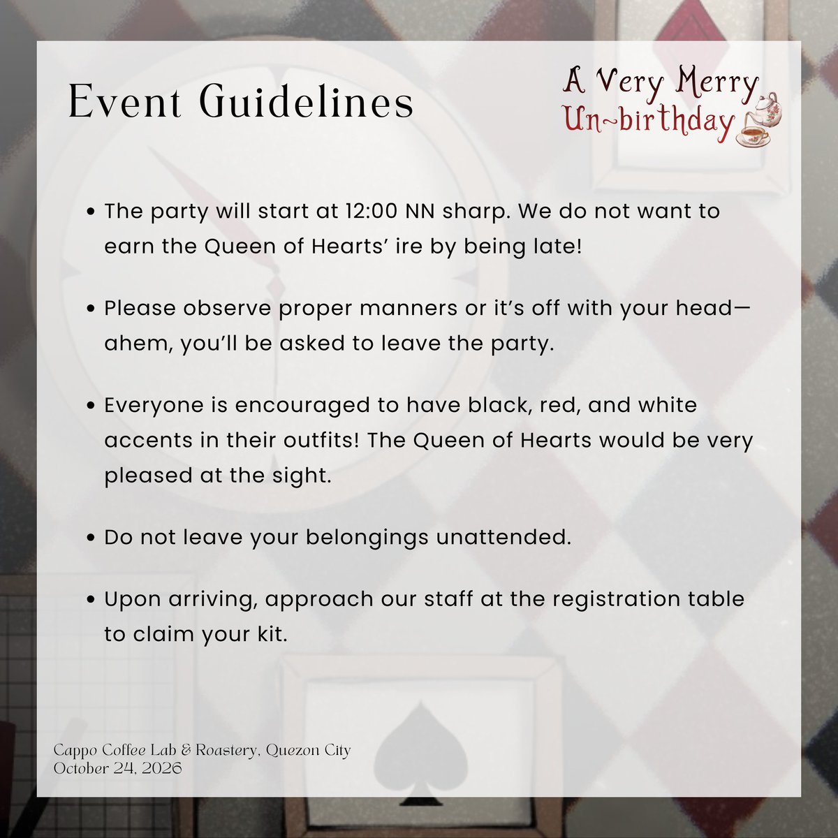 galaxisprod's tweet photo. Hello, dear guests!

It’s been a while! Have you secured your seat at the un-birthday party yet? The clock's ticking!

In the meantime, we’ve answered a questions you might have, along with our guidelines to ensure there is order at the party while we enjoy the festivities. https://t.co/UCrdQ32R2f