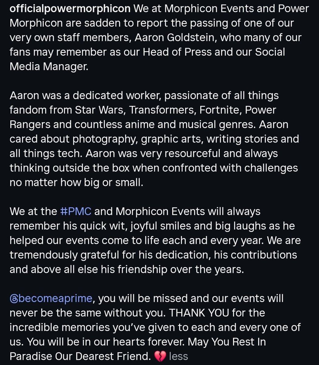 kamenridermeta's tweet photo. From the Official Power Morphicon Instagram. 

Lost a kind soul in the community recently, and I extend my condolences to Aaron Goldstein and his loved ones. Thank you for all you've done. 

May you rest peacefully and may the power protect you always. 🕊 https://t.co/2CwbpBxks9