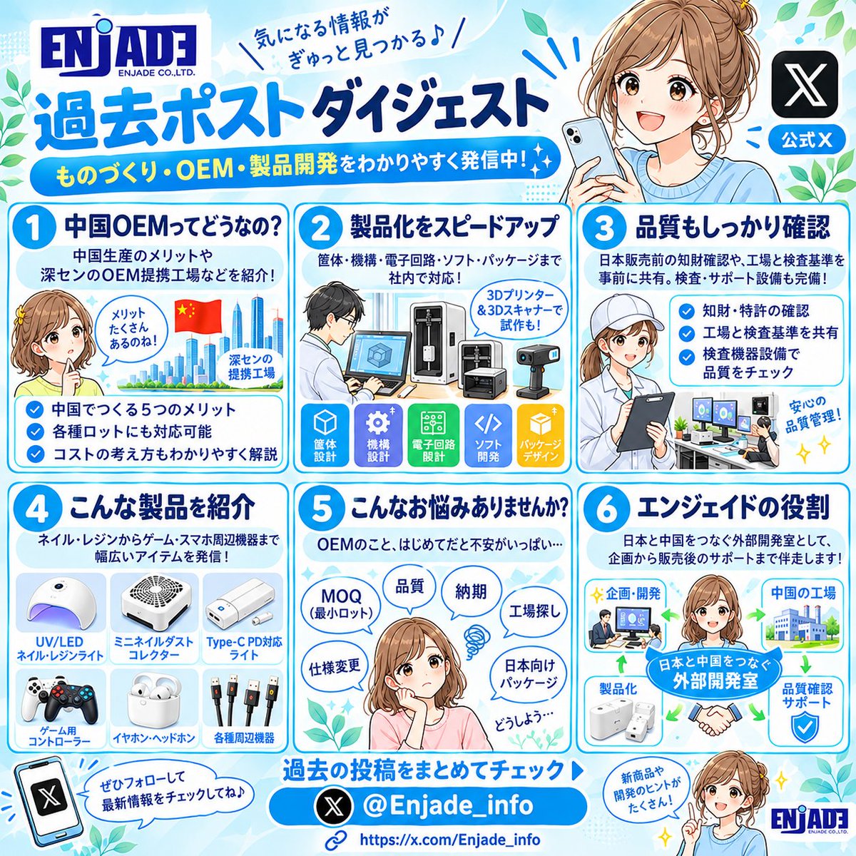 Enjade_info's tweet photo. 🌿おすすめ
📣過去の投稿をギュッとまとめました♪
中国OEMってどうなの?
製品化ってどう進めるの?
品質管理は?🤔
そんな「ちょっと気になる」を分かりやすく紹介しています💡
ネイル・レジン用品からゲーム周辺機器まで、ものづくり情報を発信中✨
ぜひチェック&フォローしてください😊
#OEM https://t.co/iq89b3YTqf