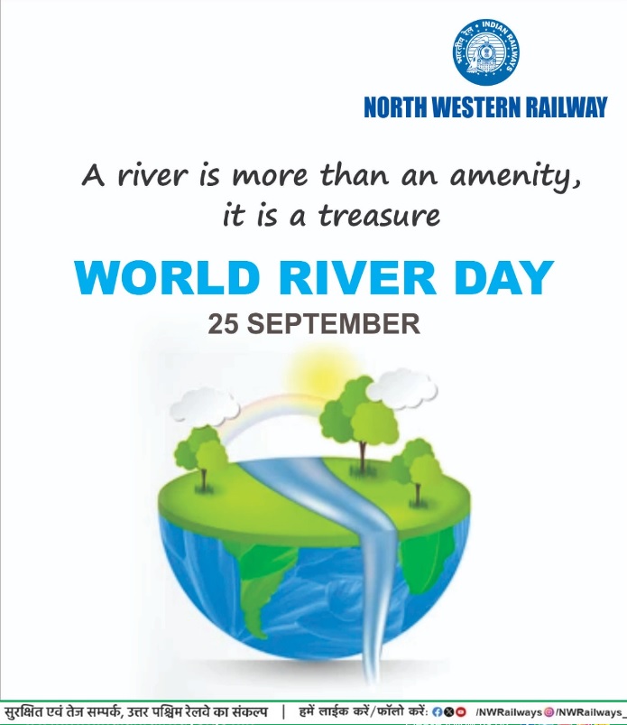 NWRailways's tweet photo. 🌊💙 WORLD RIVER DAY - 25 SEPTEMBER 🌿
🔖 #WorldRiversDay 🌊 #RiverConservation 💧 #SaveRivers 🌿 #WaterConservation 💙 ♻️ #ChooseLiFE 🌿 #MissionLiFE 🌱#IndianRailways #NorthWesternRailway https://t.co/WBNoZCtoZf