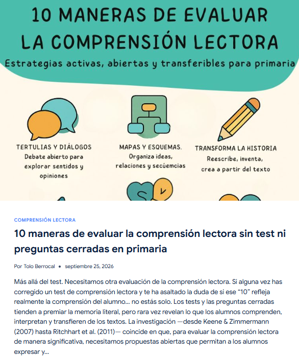 tolobv's tweet photo. Diez maneras de evaluar la comprensión lectora alternativas a los test y preguntas cerradas.

👉https://t.co/r8Loviyxjo

#ideasparaclase #claustrovirtual #compartomiedublog #educaciónprimaria #comprensiónlectora https://t.co/SCSZFZPPcU