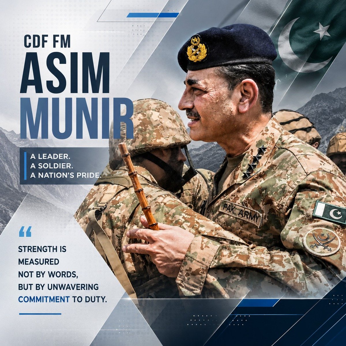Anayaa_11's tweet photo. CDF Asim Munir’s steadfast leadership brings immense honor to the country, uniting millions under one majestic flag. #SymbolOfPrideCDF #SymbolOfStrengthCDF #RespectedCDF #NationSalutesCDF #UnitedBehindCDF https://t.co/CLO0fBgw4e