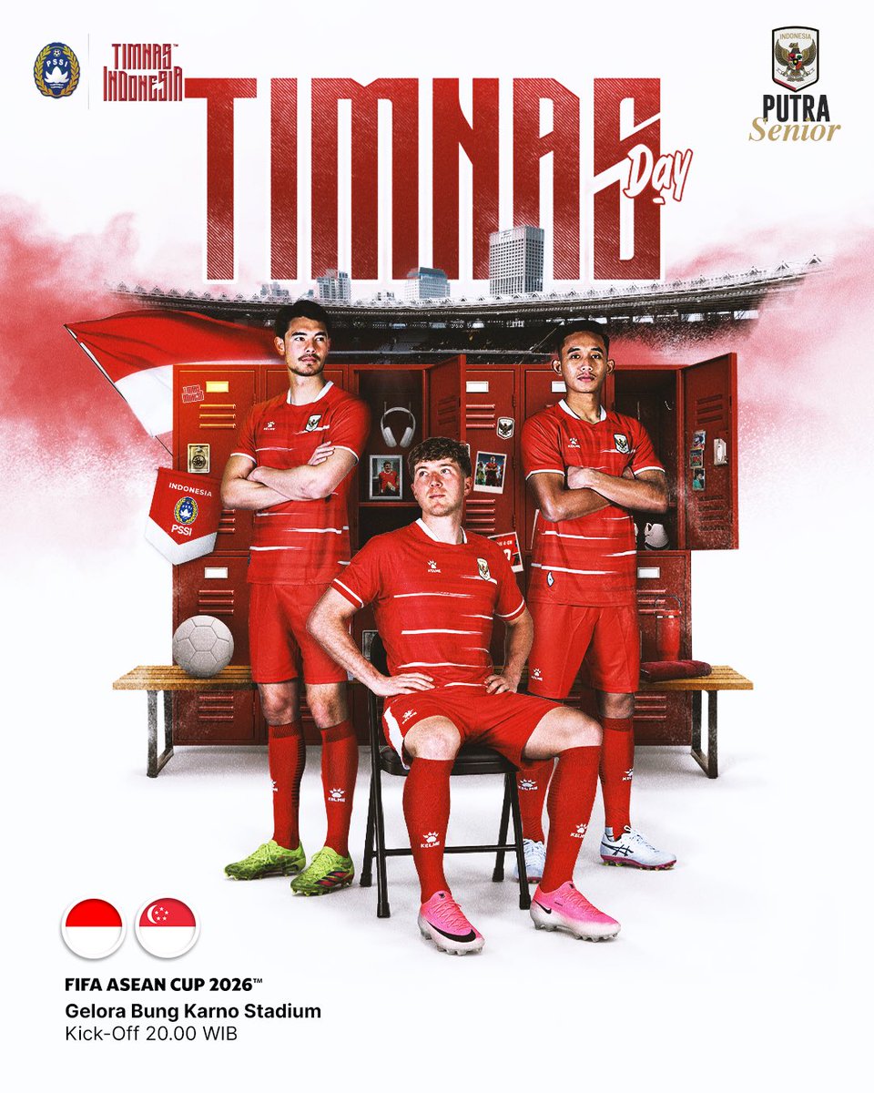TimnasIndonesia's tweet photo. 📣 𝐌𝐚𝐭𝐜𝐡𝐝𝐚𝐲 𝟏 #FIFAASEANCup 🇮🇩

🆚 Singapore 
🕰️ 𝐓𝐎𝐍𝐈𝐆𝐇𝐓 | 20.00 WIB
🏟️ Gelora Bung Karno Main Stadium
🎫 Get your tickets at https://t.co/M6UZ9UOiuF

‣ #TimnasDay 
‣ #GarudaMendunia https://t.co/mAau1nGJz4