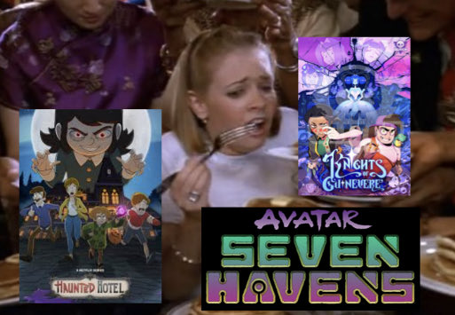 butt_grilled's tweet photo. All 3 releasing on the same day?! This is like some biblical event #knightsofguinevere #hauntedhotel #avatarsevenhavens #meme #netflix #glitchproductions #paramount #october https://t.co/PomI3M1gIh