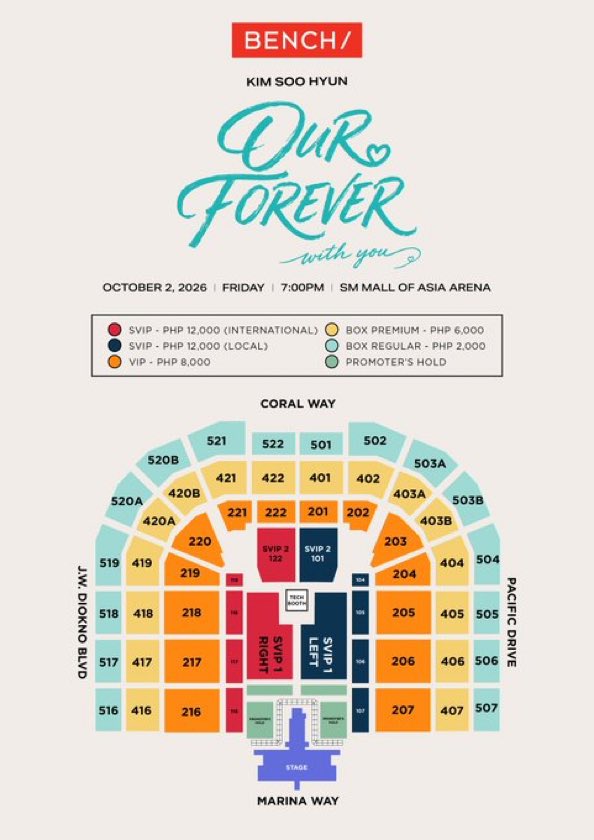3Hdkhai's tweet photo. 📥PM TO BUY 📩

✨KIM SOO HYUN&amp;lt;OUR FOREVER WITH YOU> IN MANILA ✨

🗓️October 2, 2026
📍SM Mall of Asia Arena!

🎟️SVIP
🎟️VIP
🎟️BOX PREMIUM/REGULAR 

🌎 GLOBAL FANS 
✔️ MEET UP okk

#BENCHxKimSooHyun #BENCHOurForeverWithYou #GlobalBENCHsetter https://t.co/D6krK7sFX2