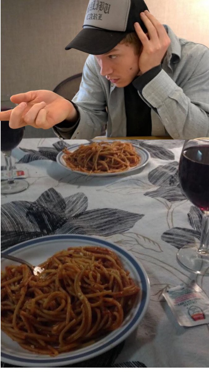 sunkissedflori's tweet photo. all that internet chaos just for Connor and me to be eating pasta together we won 😌🍝 https://t.co/AMTZSAUdzg