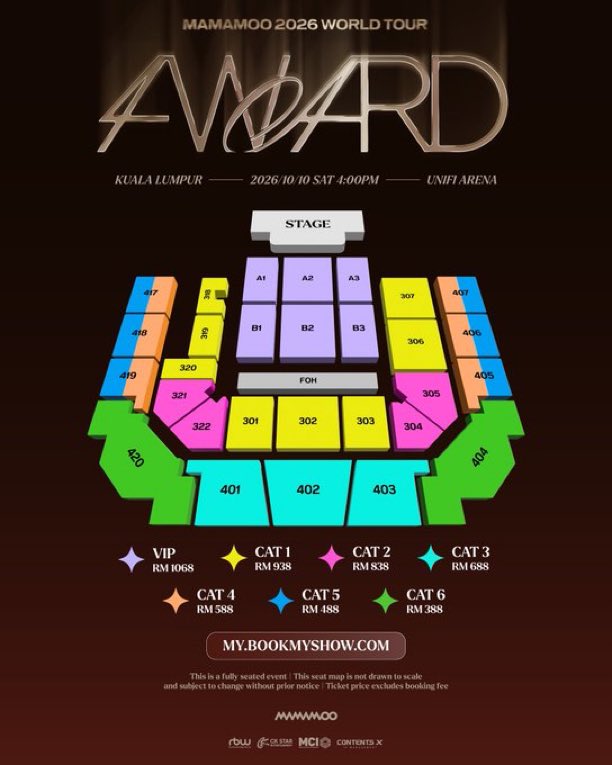 3Hdkhai's tweet photo. 📥DM TO BUY 

MAMAMOO 2026 WORLD TOUR <4WARD> in KUALA LUMPUR
📆2026.10.10| SAT 4 PM

🎟️VIP(A2/A3/B2)
🎟️CAT 1(307)

✅ Adjacent seats available 

📥Dm

#MAMAMOO
 #MAMAMOOinKL
#MAMAMOO_2026_WORLD_TOUR https://t.co/AWXgo3x9b2