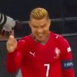 TouchlineX's tweet photo. 🚨 𝗡𝗘𝗪: A picture of Cristiano Ronaldo looking like the famous character from the hit series The Boys, Homelander, has gone viral.

The similarities are crazy, especially now with Ronaldo's blonde hair! https://t.co/GSwq6BdKmZ