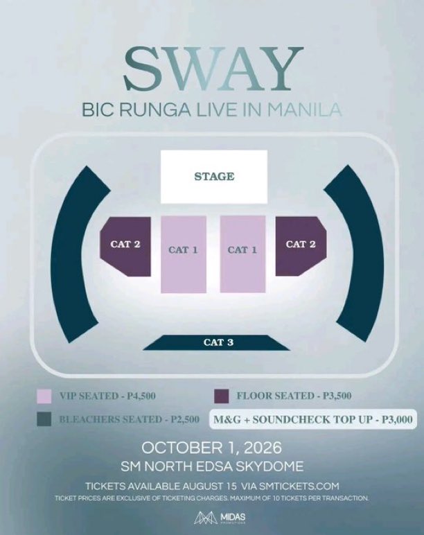 3Hdkhai's tweet photo. 🎟️WTS 
BIC RUNGA &amp;lt;SWAY> live in MANILA 

📍SM North Edsa Skydome 
🗓October 1, 2026

🎟️VIP 
🎟️CAT 1 
✔️ Meet up and ship nationwide

💌PM  asap

#BicRunga #SwayBicRunga #BicRungaLivelnManila #BicRungaManila https://t.co/Fus8so5Ddz