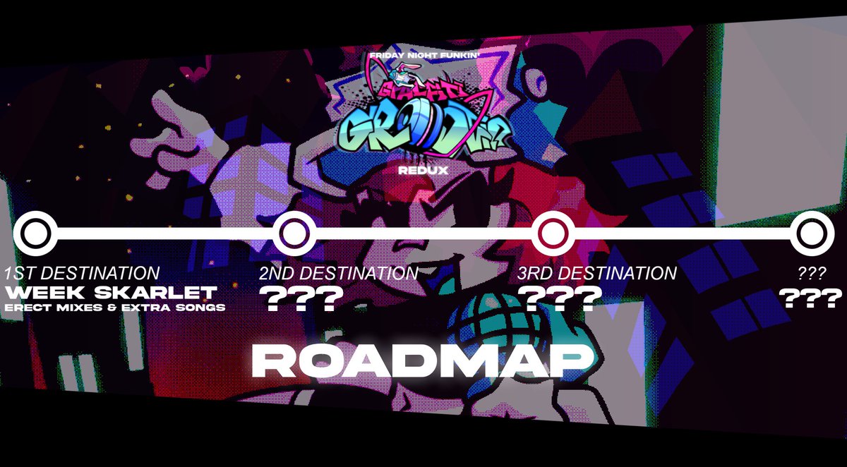 GGReduxOfficial's tweet photo. Attention passengers: We would like to present "The Roadmap" for "Graffiti Groovin: Redux"! 

1st DESTINATION: Mod Release! (Vs. Skarlet Bunny) 🐰🎤

We hope you enjoy the journey!
Arrival Date: Q1 2027! https://t.co/QdaET2rSCg