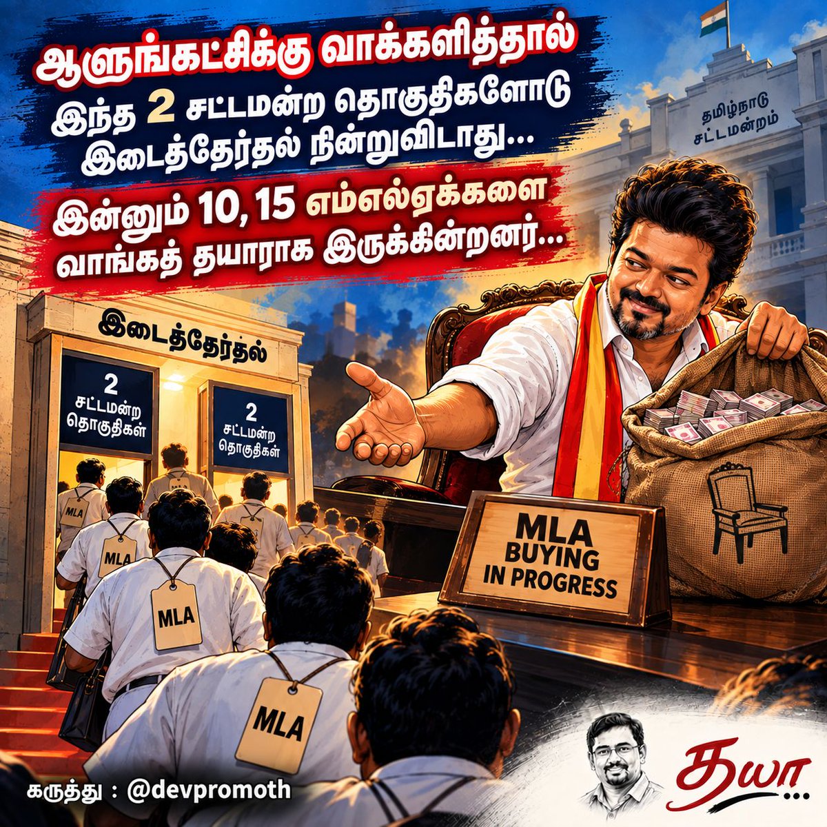 dhayananth4tn's tweet photo. ஆளுங்கட்சிக்கு வாக்களித்தால் இந்த 2 சட்டமன்ற தொகுதிகளோடு இடைத்தேர்தல் நின்றுவிடாது… 
இன்னும் 10, 15 எம்எல்ஏக்களை வாங்கத் தயாராக இருக்கின்றனர்…
@devpromoth https://t.co/NyqIA7FOJF