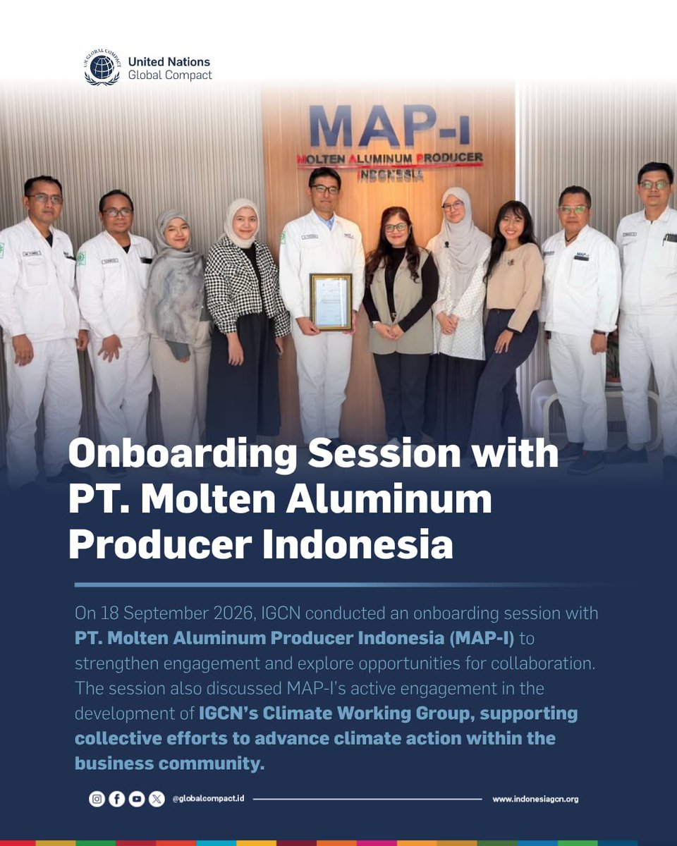globalcompactid's tweet photo. 🤝 Strengthening Engagement for Climate Action
We thank MAP-I for its commitment to integrating the Ten Principles of the UN Global Compact into its business strategies and operations.
#IGCN #UNGlobalCompact #UnitingBusiness #ClimateAction #BusinessForSustainableDevelopment https://t.co/iqDinypNnP