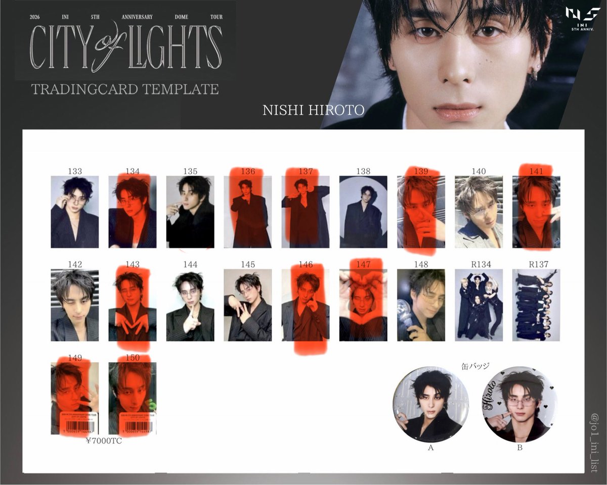 nh_9697's tweet photo. INI CITY OF LIGHTS トレカ 交換

【譲】
池﨑、尾崎、木村、後藤、佐野、許、田島、松田

【求】
２枚目画像（赤線以外）、西

7000円トレカ、セルカは
条件いい方優先🙇🏻‍♀️

郵送希望📮
お気軽にお声がけください！

#INI交換 #INI求 #INI譲 https://t.co/BEd8xvEg5c