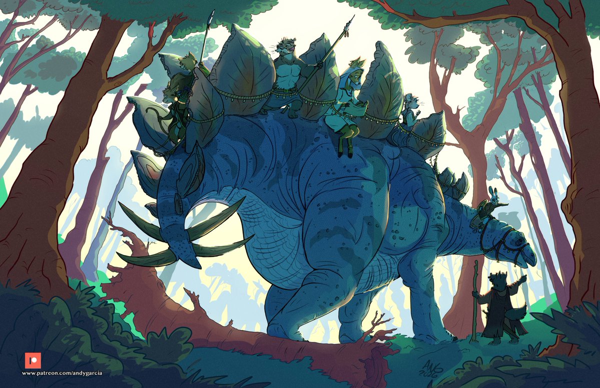 andyclassified's tweet photo. After so many months We finally have the long overdue Illustration of the Month!
Samarah, now a priestess, takes a Stegosaur caravan to her hometown to see her parents. Of course she's brought along documents to study on this long trek #furryartㅤㅤㅤ  #dinosaur #fantasyart https://t.co/vhax2mPGyq