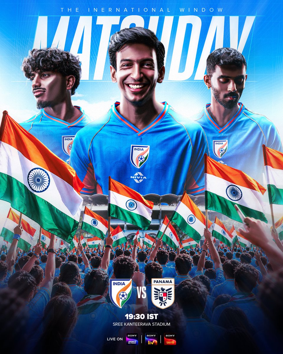 IndianFootball's tweet photo. It’s time. India versus Panama at the Kanteerava. 🇮🇳🇵🇦

#INDPAN #BlueTigers #IndianFootball https://t.co/i70wcSwLhX