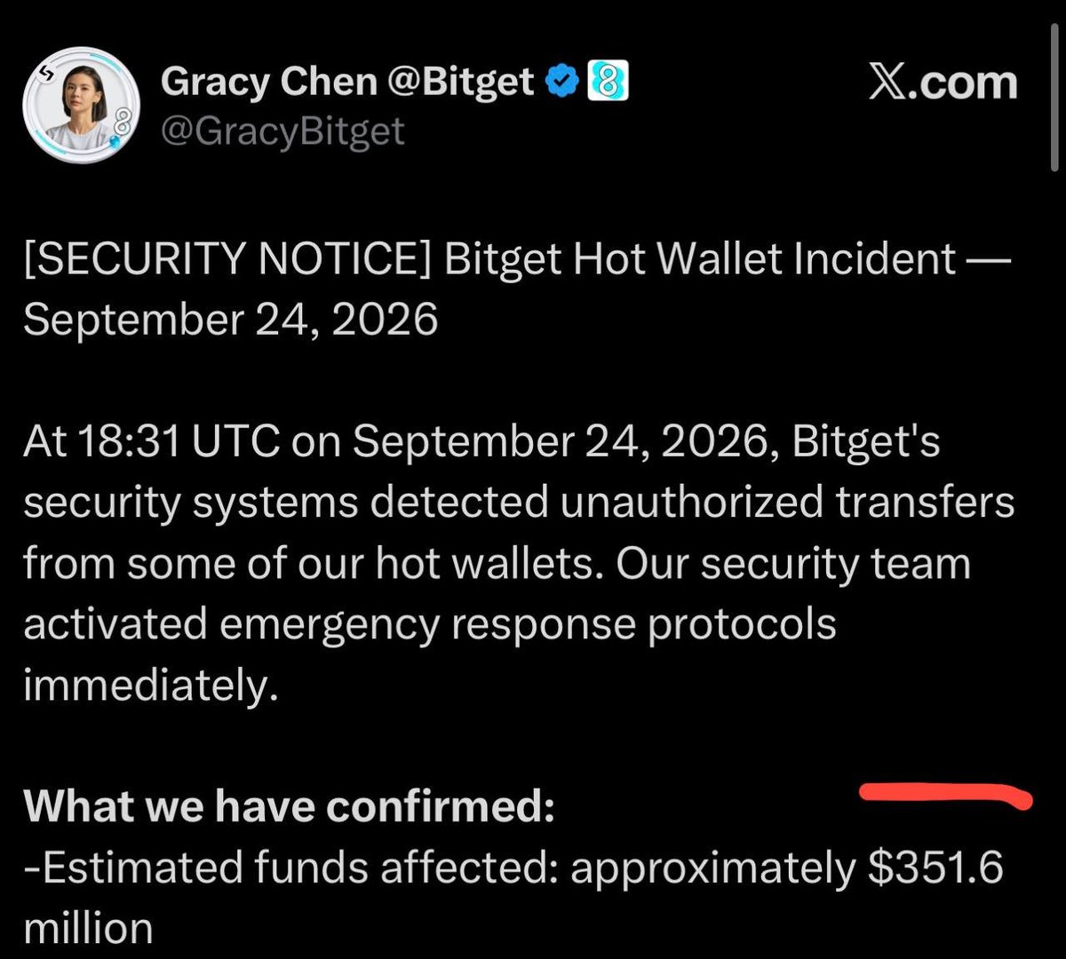 ariadyepa553's tweet photo. JUST IN: Bitget crypto exchange confirms over $350,000,000 stolen following major hack
😢🙄 https://t.co/oHWPU7YCxT