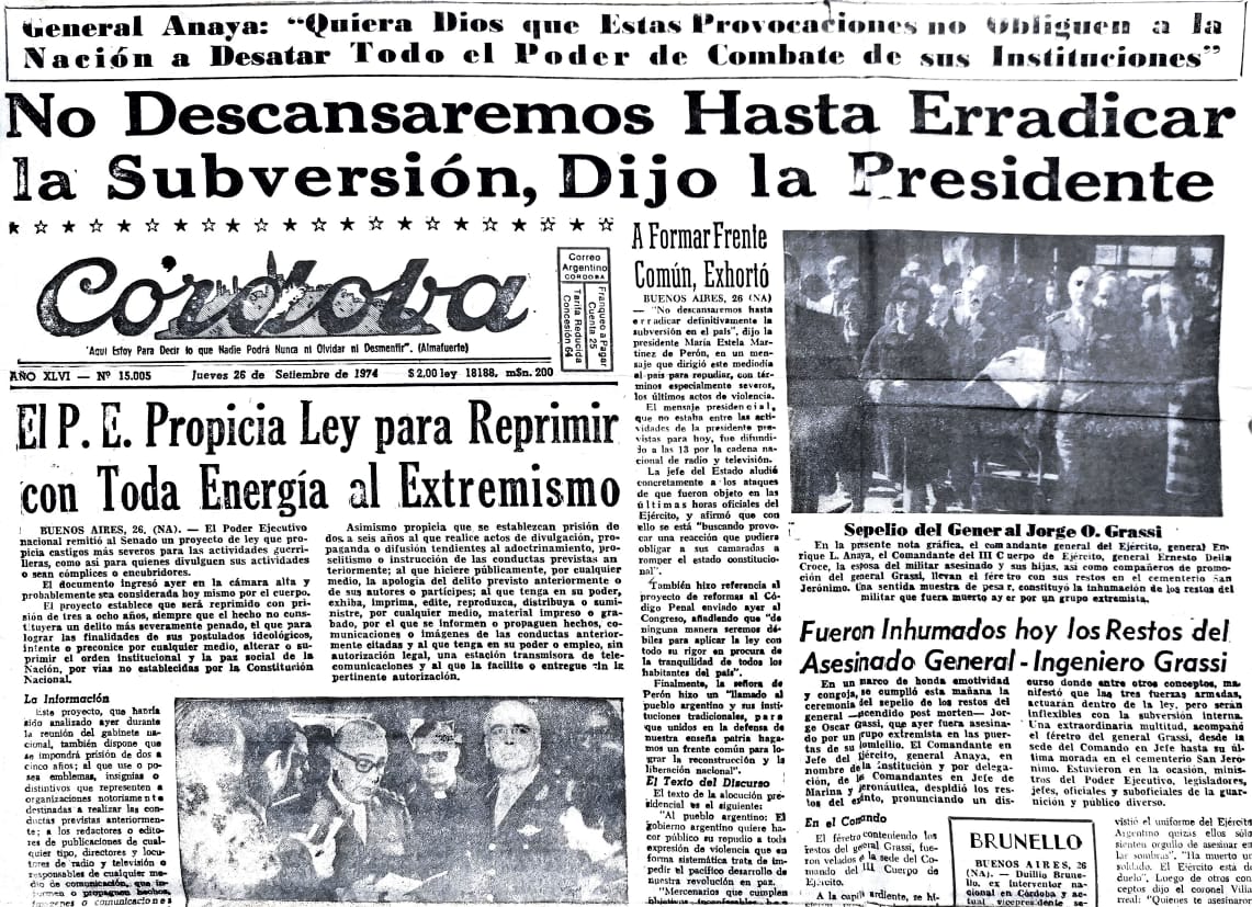 MariaSilgrassi's tweet photo. Honrando a mi padre en el 52 aniv. de su asesinato por parte del ERP; la venganza del frustrado ataque al Reg Aerotransp. Catamarca.(10-12/08/74). Isabel de Perón , al día siguiente  por cadena Nacional : "..no descansaremos hasta erradicar la subversión.." Aún sin justicia!💔🇦🇷 https://t.co/IEyGaB2app
