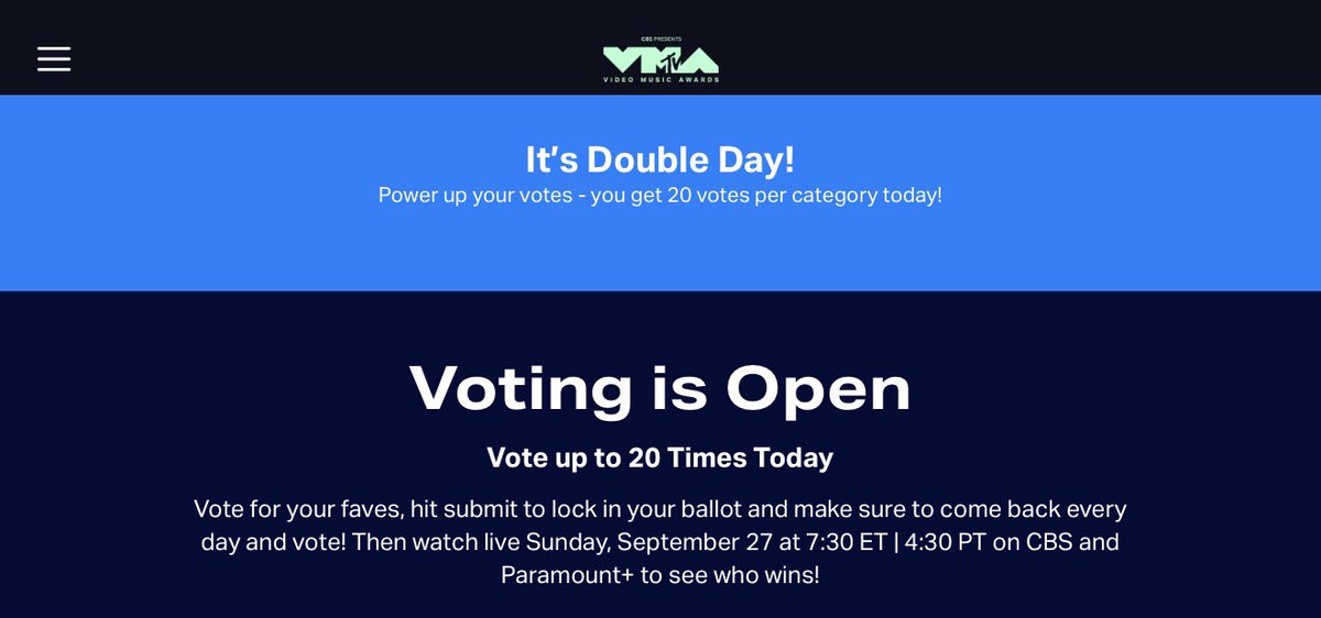 cortisconnect's tweet photo. 🚨 DOUBLE DAYS FOR VMA VOTES🚨

Since today its double days + last day of vote. coer can vote up 20 times today, so please maximize your votes now. no more excuses, this is our LAST CHANCE, please make the most of it

You want hear CORTIS name called as the winner right coer? CORTIS themselves know they’re nominated for the VMAs and they’re happy to be part of it. let’s give them our full support. GO VOTE NOW, COERS!

🗳️ up to 20 times 
https://t.co/D8NsrTcjRB
https://t.co/TajgU9z96a

Once you’re done, DROP YOUR VOTING PROOF IN THE REPLIES SECTION! Fill the timeline with your voting proofs to motivate others to vote CORTIS until the very end