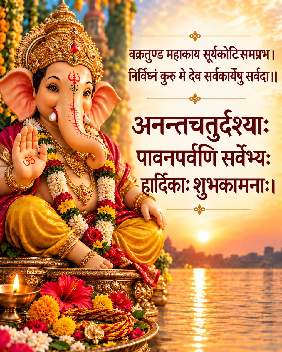 MyGovSanskrit's tweet photo. अनन्तचतुर्दश्याः पावनपर्वणि भवद्भ्यः सर्वेभ्यः हार्दिकानि अभिनन्दनानि शुभकामनाश्च।
#AnantChaturdashi #अनंत_चतुर्दशी #GanpatiBappaMorya #गणेशोत्सव2026 https://t.co/X0aus4aibF