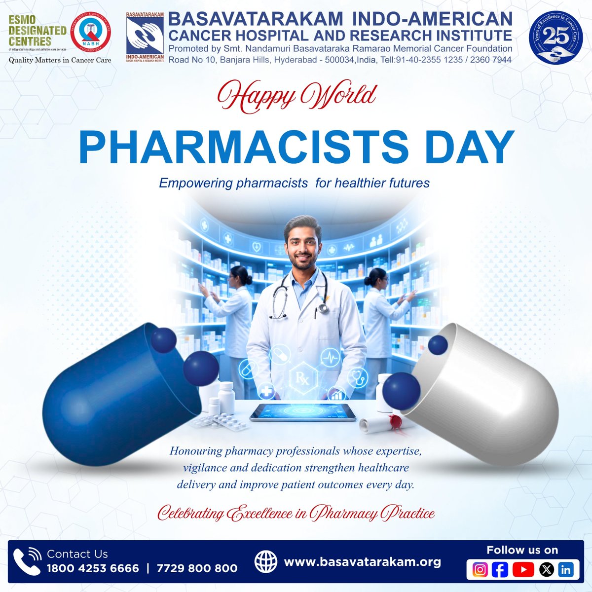 basavatarakam's tweet photo. World Pharmacists Day 2026 | 25 September
Empowering Pharmacists for Healthier Futures
On World Pharmacists Day, we appreciate pharmacists for their important role in medication safety, patient care and better health outcomes. (1/2) https://t.co/GzYvSfIn6B