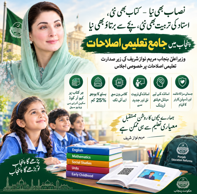 IqraAzi72754184's tweet photo. وزیراعلیٰ پنجاب مریم نواز شریف کی زیر صدارت پنجاب میں جامع تعلیمی اصلاحات کے تحت جدید نصاب، 25٪ کم کتابی بوجھ، کلاس ون سے AI تعلیم، اساتذہ کی مینٹل ہیلتھ ٹریننگ اور جسمانی سزا کے خاتمے کے لیے قان��ن سازی کی منظوری۔ #پنجاب_میں_تعلیمی_اصلاحات #نیا_نصاب_نیا_پنجاب #جدید_تعلیم_پنجاب #تعلیم_کا_نیا_دور
#اے_آئی_تعلیم #بہتر_تعلیم_روشن_مستقبل
#PunjabEducationReforms #NewEducationPunjab
#SmartEducationPunjab #DigitalEducationPunjab
#AIinEducation #ModernEducationPunjab
#PunjabEducation #FutureReadyPunjab
@MPASaadiaTemur @MaryamNSharif @PMLNPunjabPk @mhmmrm13 @Mangat_81 @yousafnoon010 @Tahirmughalpml8 @SaimaFarooq @SalmanMalik444 @ShayanAh09456 @pmlnymt8585 @CSMR786 @ShayanAh09456