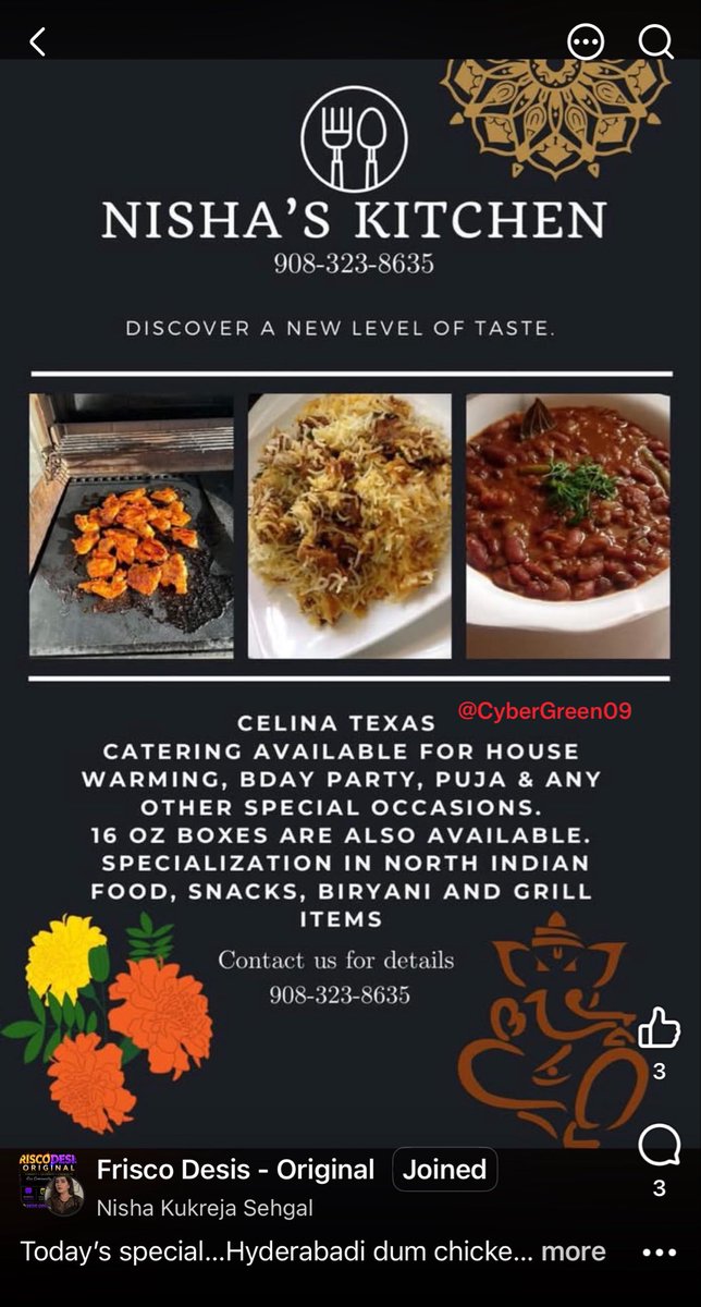 CyberGreen09's tweet photo. Nisha Kukreja Sehgal of Celina, Texas actively operates unauthorized, cash-only commercial food enterprise that violates employment restrictions of her visa (H-1B, H-4, or F-2) under 8 CFR § 214.1(e). Sehgal was reported to @StateDept in February 2026. No action taken. @USLaborIG https://t.co/5RkoEntS3G