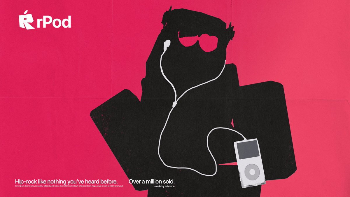 asttrovue's tweet photo. ipod advertisement ideas (thx @Chlowry1 for drawing the earbuds)
#ROBLOX #robloxart #concept #ipod https://t.co/rbp4nMDsHG