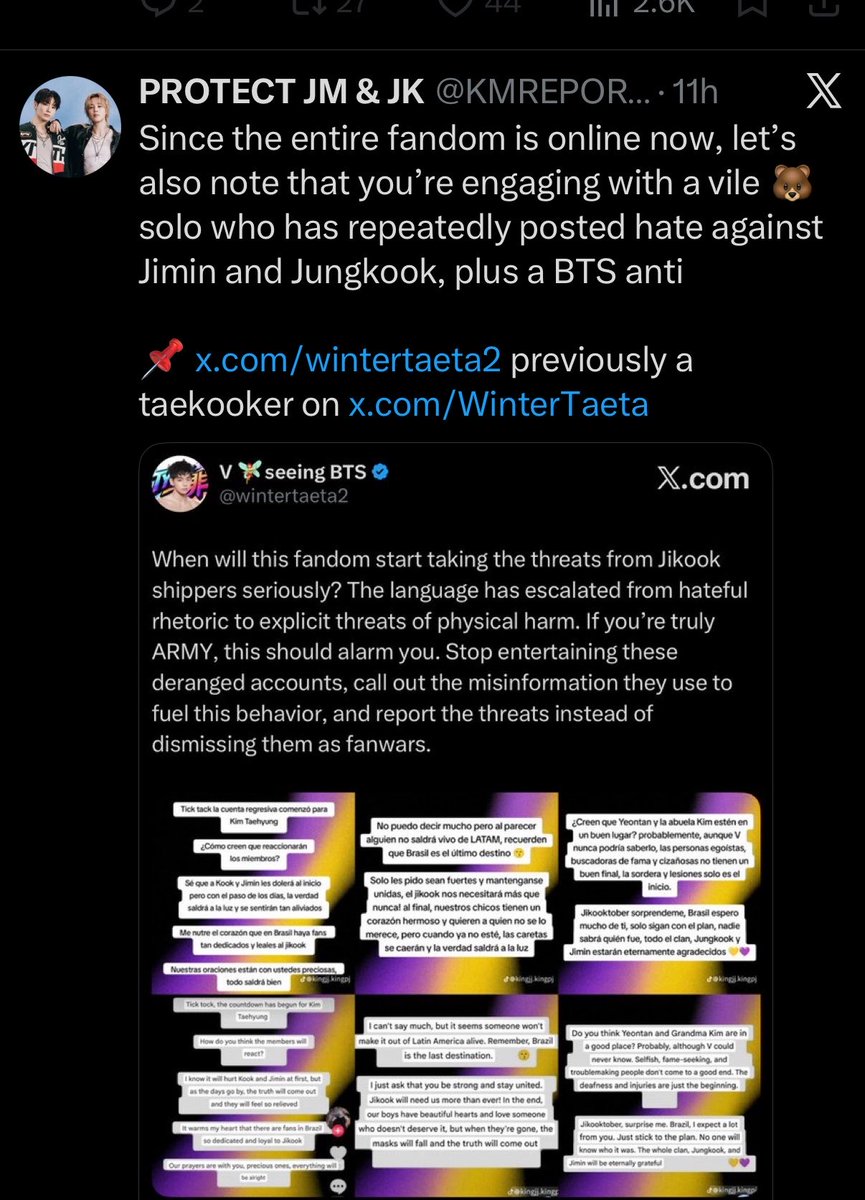 vminceleste's tweet photo. it’s hilarious how these jokers “protectors” only know how to pull out the victim card when it benefits them. they ignore the threats taehyung has faced, then act like their ship is the only one ever targeted &amp; getting randomly blocked by an account i didn’t even know existed?(+) https://t.co/60sL18NlNp