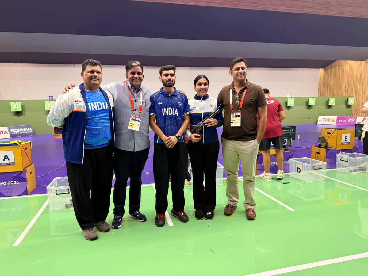 DeoKalikesh's tweet photo. From the range in Nagoya to every home in India — this one is ours.
Suruchi Singh and Kamaljeet take gold in the mixed 10m air pistol. Record broken.
Aishwary, Rudrankksh and Niraj bring silver in the men’s 50m team.
10 shooting medals already. The best is still ahead.
Proud of our shooters.
#KNSDeo #AsianGames2026 @mansukhmandviya @PMOIndia @IndiaSports @Media_SAI @OfficialNRAI @issf_official