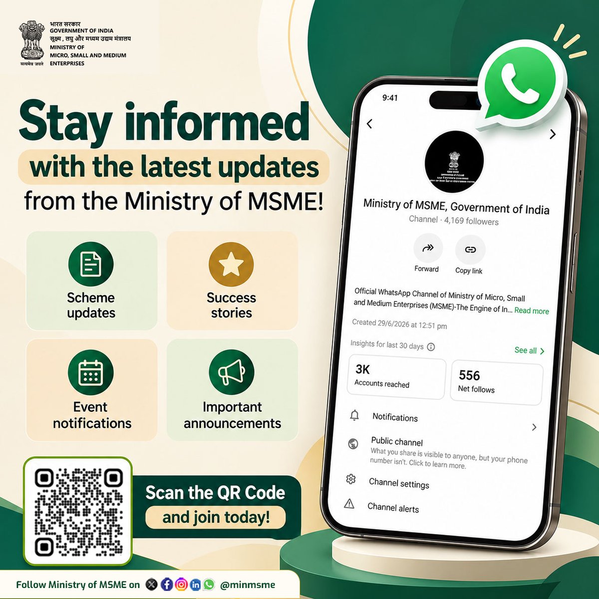 minmsme's tweet photo. The latest MSME updates are just a click away!

Yes! Join the Ministry of MSME WhatsApp Channel and stay updated on the latest schemes, initiatives, events, training opportunities, success stories, and important announcements.

#UdyamiBharatViksitBharat #MSME #entrepreneur #employment #empowerment