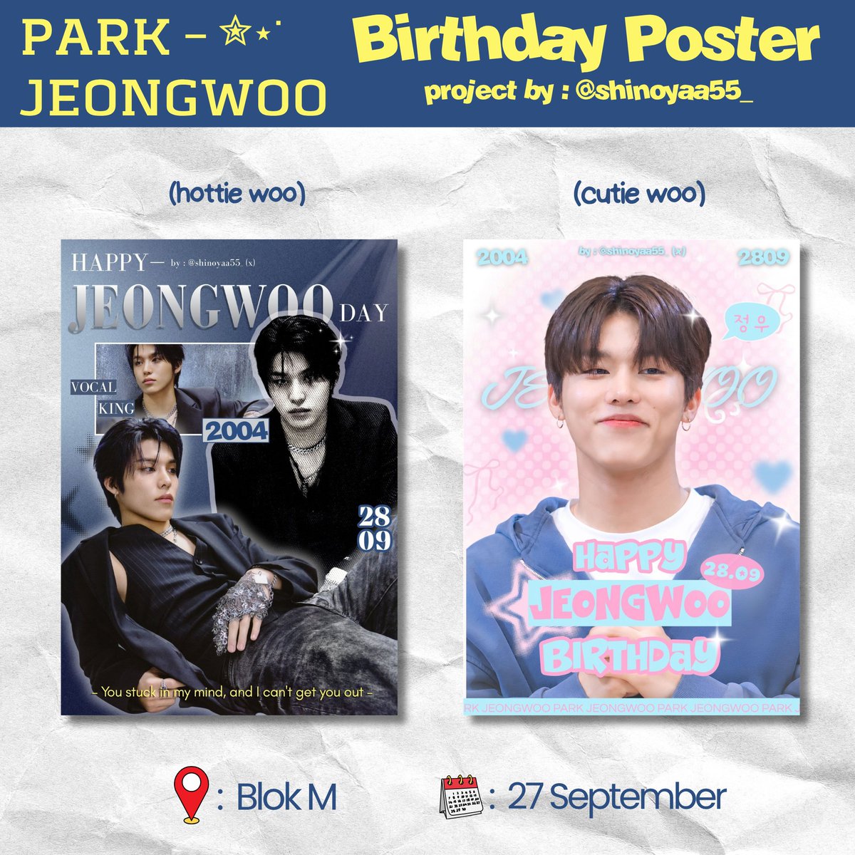 shinoyaa55_'s tweet photo. ♡⸝⸝ Hαρρყ WσσDαყ ── ★ ˙🎸 ̟!! ๋ 

Park Jeongwoo 22th Birthday Poster support by @shinoyaa55_ <3

📍 Arround Blok M area, Jkt
🗓️ Starting from 27 September 2026 till gone~~

please tag me if you find it!⭐

#JEONGWOO #박정우 #TREASURE @treasuremembers https://t.co/M6d81YA3CF