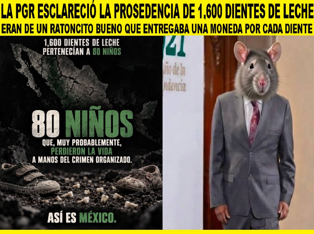 edubacio's tweet photo. .
Ya se esclareció la procedencia de 1,600 dientes de Leche.. dice que el Ratoncito del Bienestar le daba a cada niño una moneda por el diente. Ya saben quien era ese Ratón, verdad.
#ELRatonDelBienestar https://t.co/Exhabpx0XF