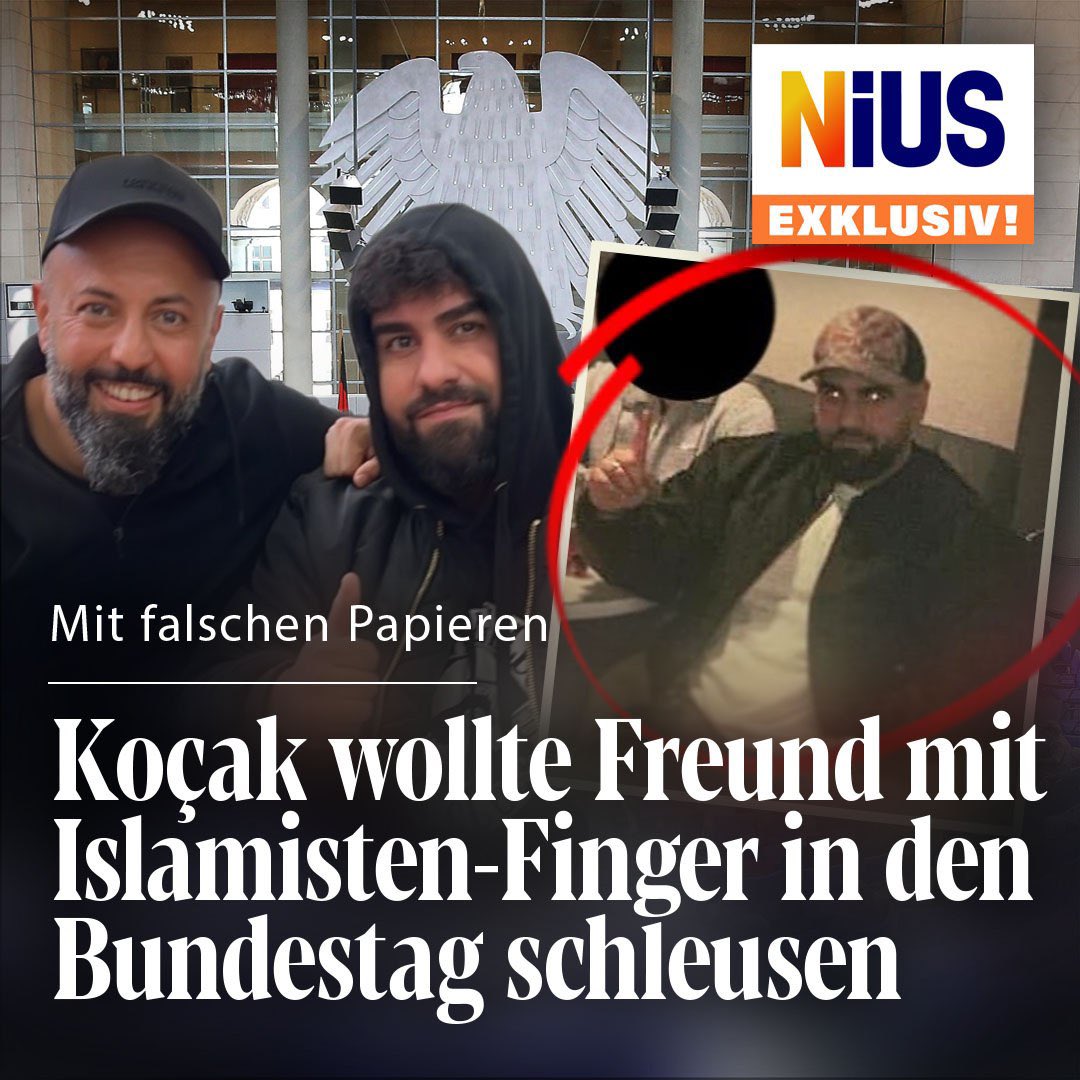 falktf's tweet photo. Koçak wollte Freund mit Islamisten-Finger in den Bundestag schleusen

Ferat Koçak wollte seinen Freund mit einem gebastelten Bundestagsausweis ins Parlament bringen. Jetzt zeigt sich: Der Mann posierte zuvor öffentlich mit dem Islamisten-Finger.

#NIUS

https://t.co/DJSTIPoreE https://t.co/l83spZUbD0